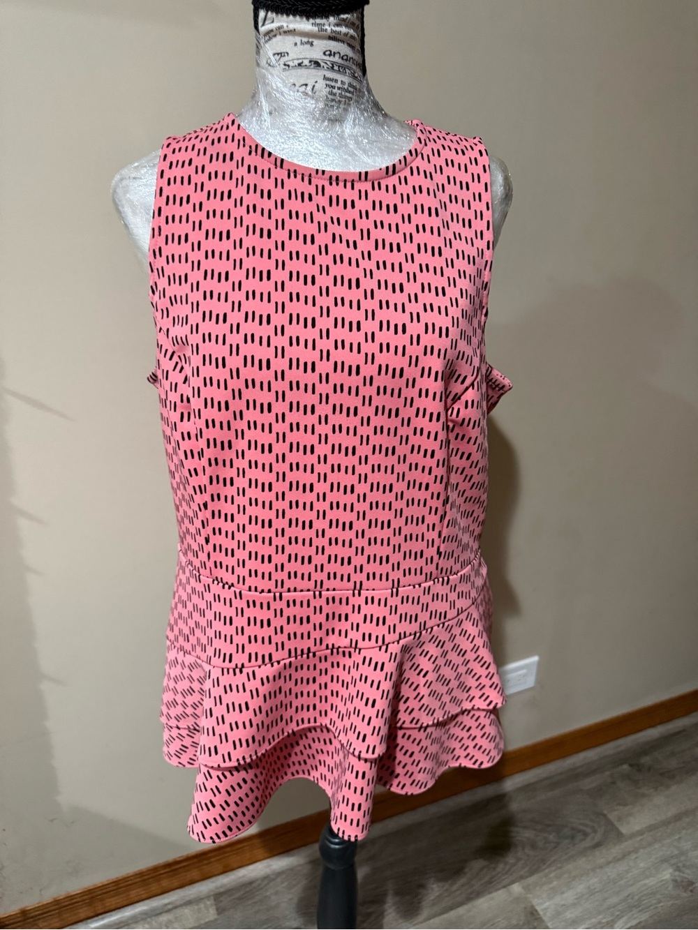 Worthington Pink Sleeveless Mini Dress with Black Dash Print
